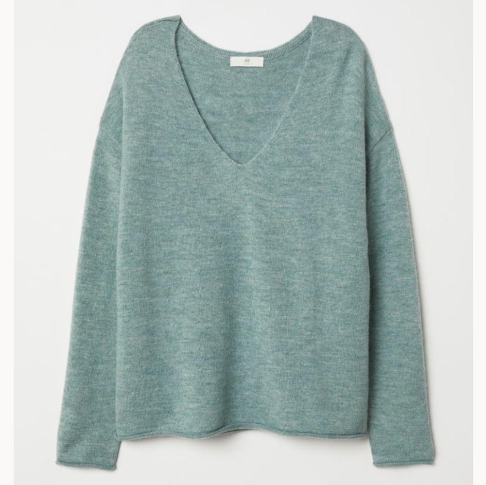 H&M Mint V-Neck Fine Knit Sweater Sz S